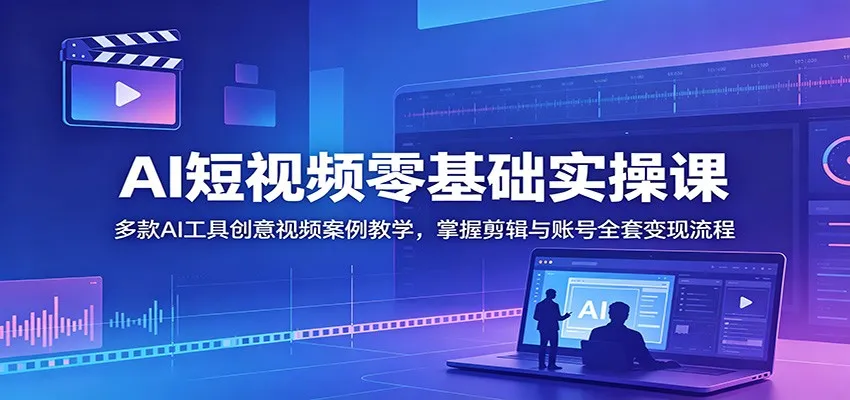 AI短视频零基础实操课:多款AI工具创意视频案例教学,掌握剪辑与账号全套变现流程-云网创