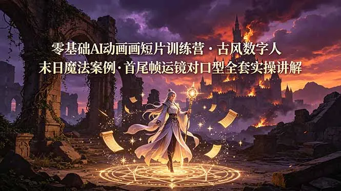 零基础AI动画短片训练营，古风数字人末日魔法案例，首尾帧运镜对口型全套实操讲解-创客联盟
