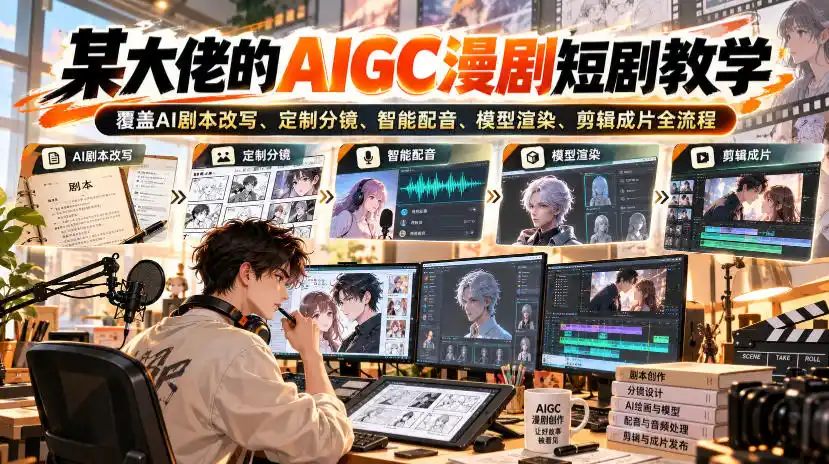 某大佬的AIGC漫剧短剧教学,覆盖AI剧本改写、定制分镜、智能配音、模型渲染、剪辑成片全流程-创客联盟