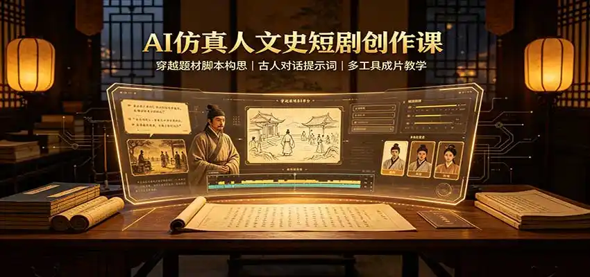 AI仿真人文史短剧创作课：穿越题材脚本构思，古人对话提示词，多工具成片教学-创客联盟