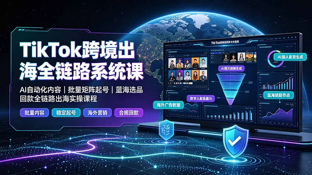 TikTok跨境出海全链路系统课-2026年7月：AI自动化内容｜批量矩阵起号｜蓝海选品回款全链路出海实操课程-创客联盟