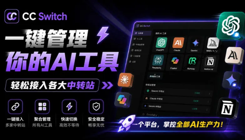 一键给Chatgpt、Codex、Claude接入地第三方中转站，CC Switch统一管理你的AI编程工具工作流-创客联盟