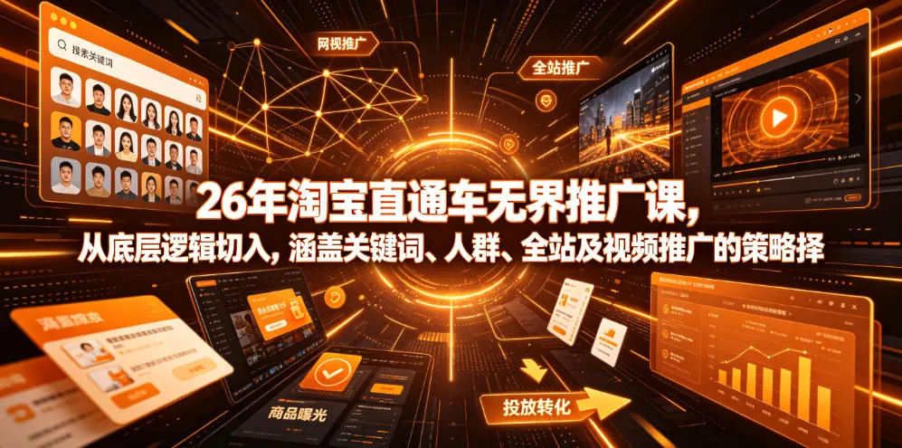26年淘宝直通车无界推广课，从底层逻辑切入，涵盖关键词、人群、全站及视频推广的策略选择-创客联盟