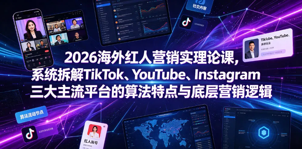 2026海外红人营销实理论课，系统拆解TikTok、YouTube、Instagram三大主流平台的算法特点与底层营销逻辑-创客联盟