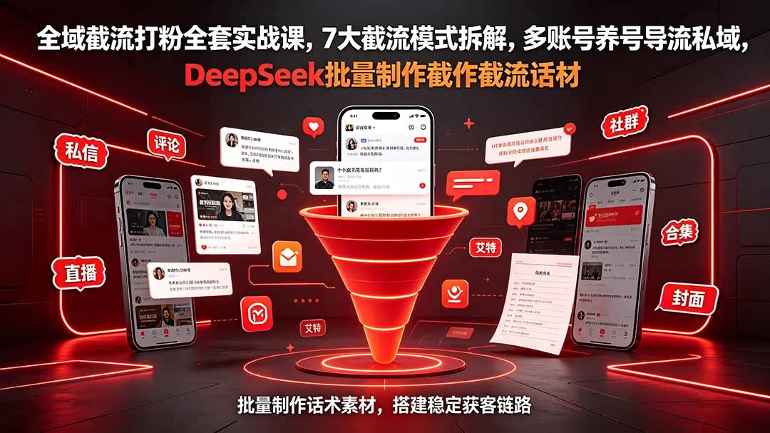 全域截流打粉全套实战课，7大截流模式拆解，多账号养号导流私域，DeepSeek批量制作截流话术素材-创客联盟