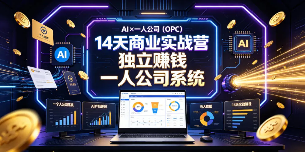 AI×一人公司(OPC)14天商业实战营，用AI帮你搭建一个属于你自己的、能独立賺钱的一人公司系统-创客联盟