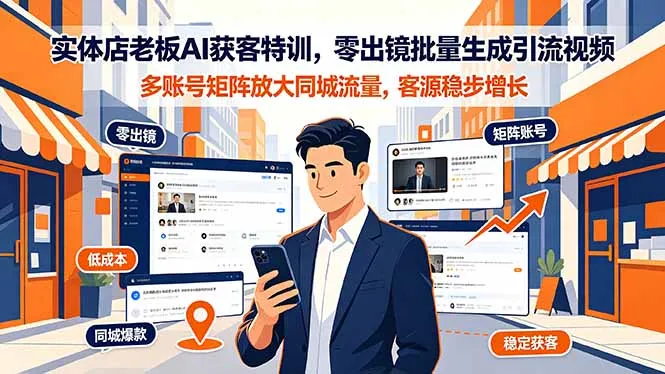 实体店老板AI获客特训，零出镜批量生成引流视频，多账号矩阵放大同城流量，客源稳步增长-创客联盟