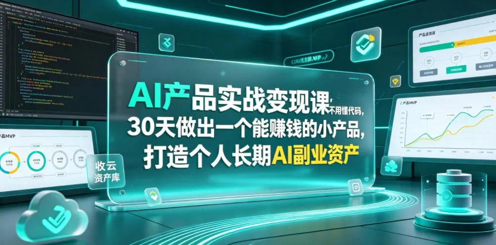 AI产品实战变现课,不用懂代码,30天做出一个能賺钱的小产品,打造个人长期AI副业资产-创客联盟