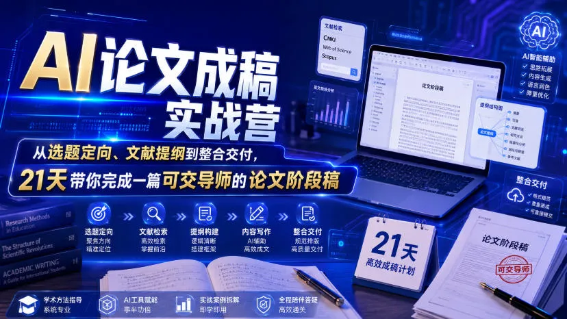 AI论文成稿实战营，从选题定向、文献提纲到整合交付，21天带你完成一篇可交导师的论文阶段稿-创客联盟