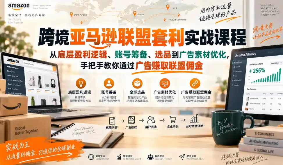 跨境亚马逊联盟套利实战课程,从底层盈利逻辑、账号筹备、选品到广告素材优化,手把手教你通过广告賺取联盟佣金-创客联盟