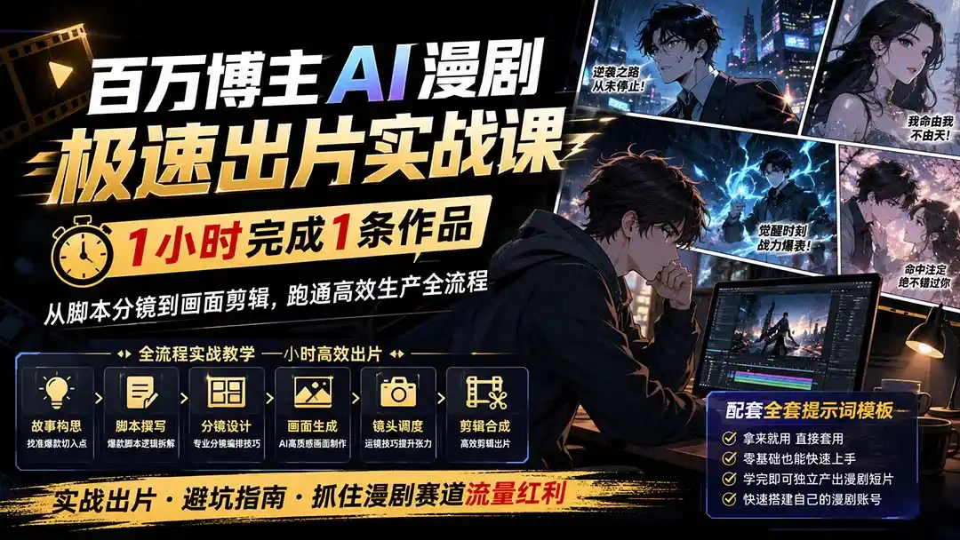 百万博主AI漫剧极速出片实战课：1小时产出条作品，从脚本分镜到画面剪辑，跑通高效生产全流程-创客联盟