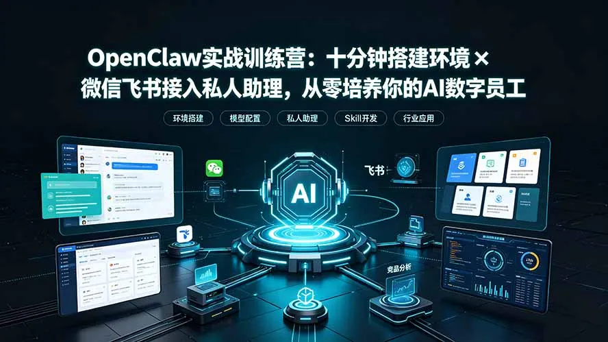 OpenClaw实战特训营：十分钟搭建环境×微信飞书接入私人助理，从零培养你的AI数字员工-创客联盟