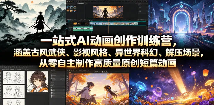 一站式AI动画创作训练营,涵盖古风武侠、影视风格、异世界科幻、解压场景,从零自主制作高质量原创短篇动画-创客联盟