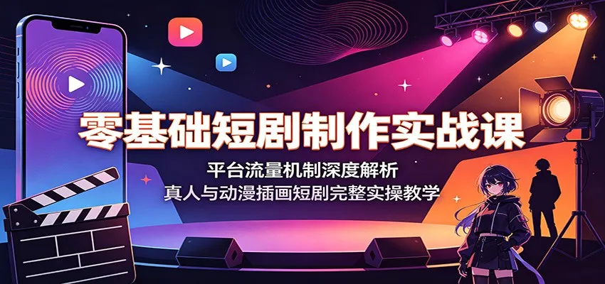 零基础短剧制作实战课：平台流量机制深度解析，真人与动漫插画短剧完整实操教学-创客联盟