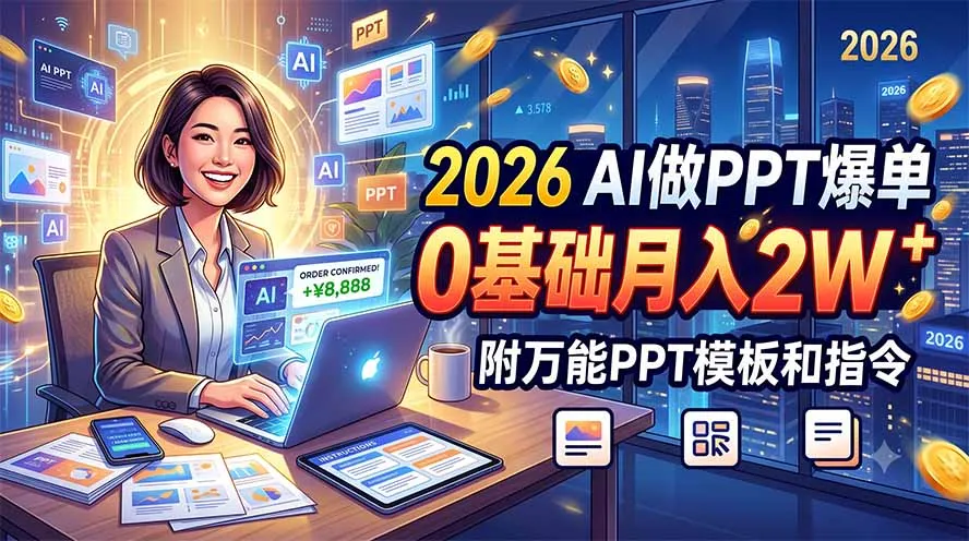 2026 AI做PPT爆单，0基础月入2W，附万能PPT模板和指令-创客联盟