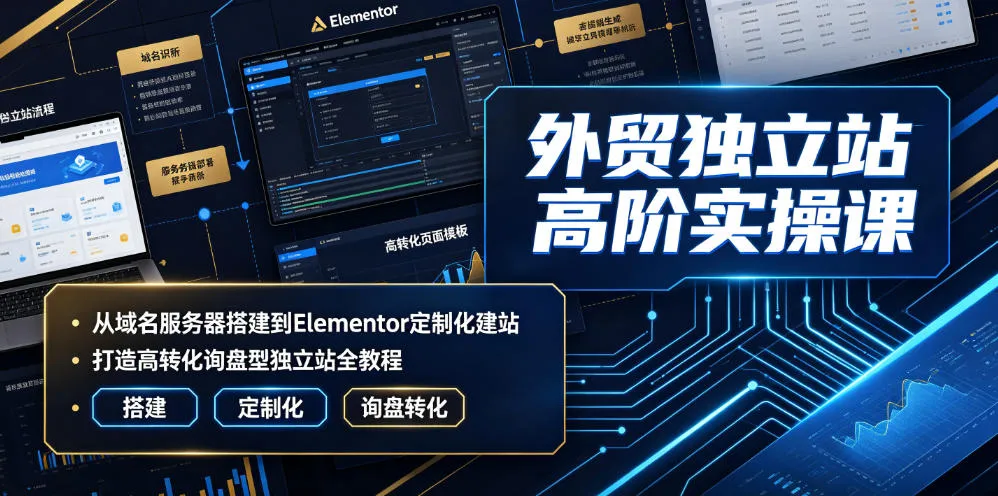 外贸独立站高阶实操课｜从域名服务器搭建到Elementor定制化建站，打造高转化询盘型独立站全教程-创客联盟