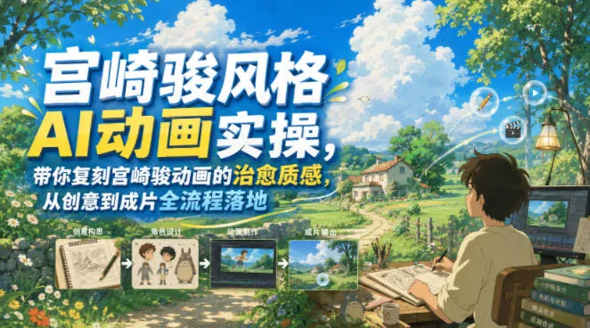 宫崎骏风格AI动画实操，带你复刻宫崎骏动画的治愈质感，从创意到成片全流程落地-创客联盟