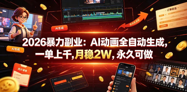 2026暴力副业：AI动画全自动生成，一单上千，月稳2W，永久可做【揭秘】-创客联盟