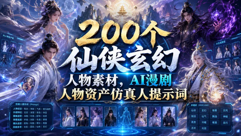 200个仙侠玄幻人物素材，AI漫剧人物资产仿真人提示词-创客联盟