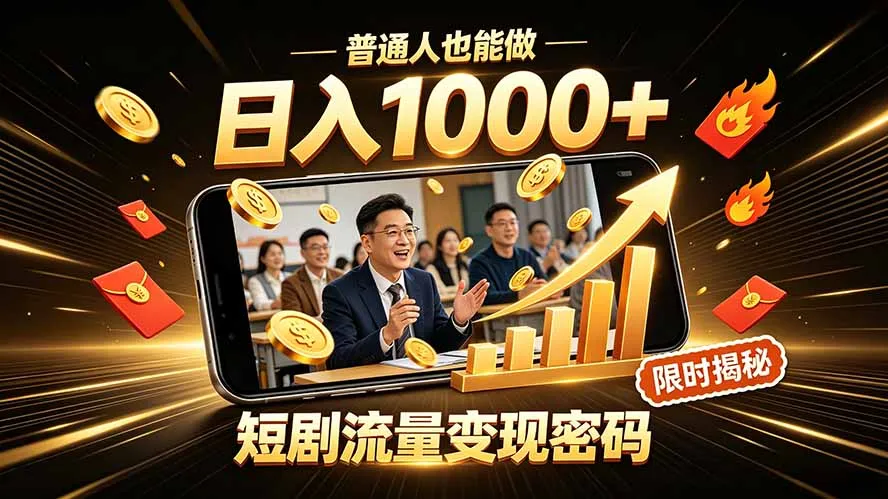 一部手机做短剧分发，不用真人出镜、不用拍摄剧本，快手流量变现日赚千元-创客联盟