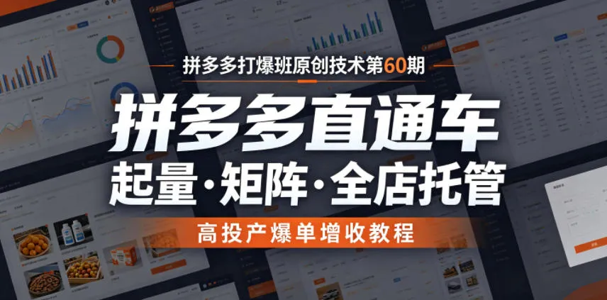 拼多多打爆班原创技术第60期，拼多多直通车，起量・矩阵・全店托管，高投产爆单增收教程-云网创