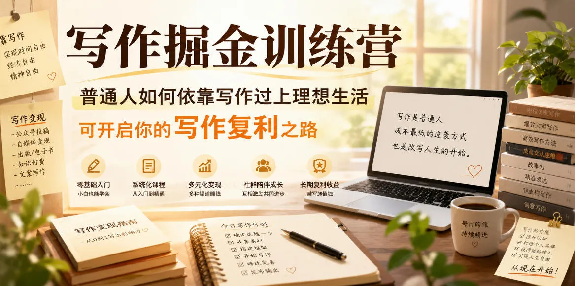 写作掘金训练营,普通人如何依靠写作过上理想生活,可开启你的写作复利之路(更新6月)-云网创