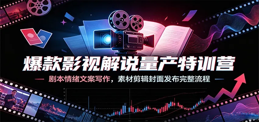 爆款影视解说量产特训营：剧本情绪文案写作，素材剪辑封面发布完整流程-创客联盟