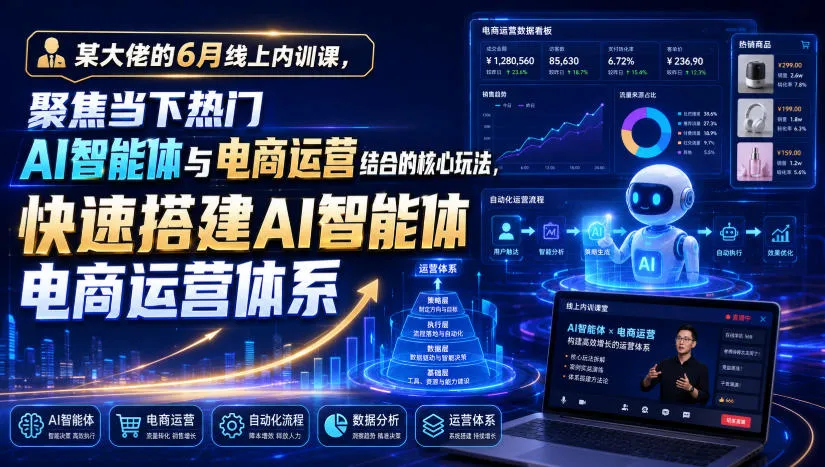 某大佬的6月线上内训课，聚焦当下热门AI智能体与电商运营结合的核心玩法，快速搭建AI智能体电商运营体系-创客联盟