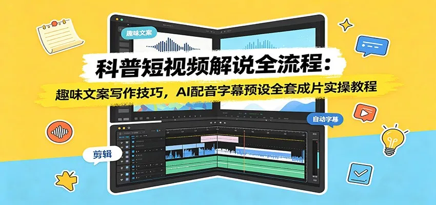 科普短视频解说全流程：趣味文案写作技巧，AI配音字幕预设全套成片实操教程-创客联盟