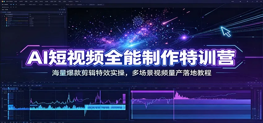 AI短视频全能制作特训营：海量爆款剪辑特效实操，多场景视频量产落地教程-创客联盟