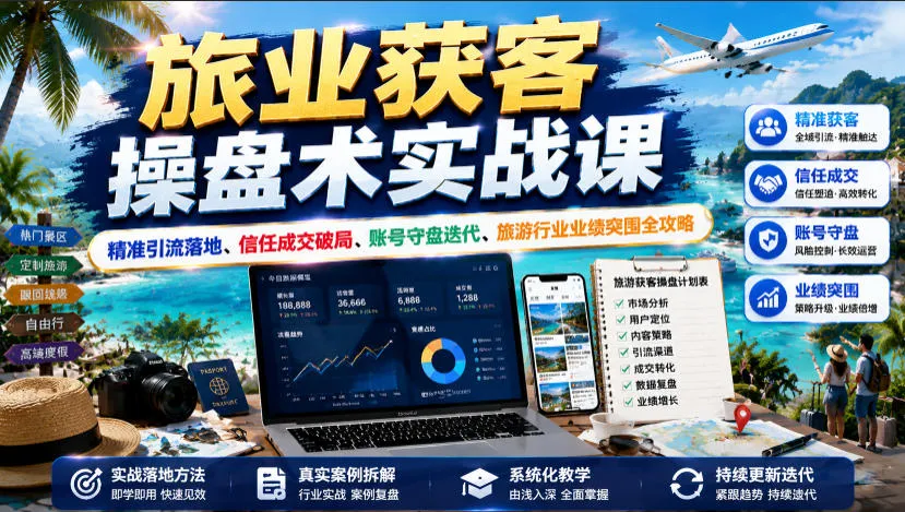旅业获客操盘术实战课｜精准引流落地、信任成交破局、账号守盘迭代、旅游行业业绩突围全攻略-创客联盟