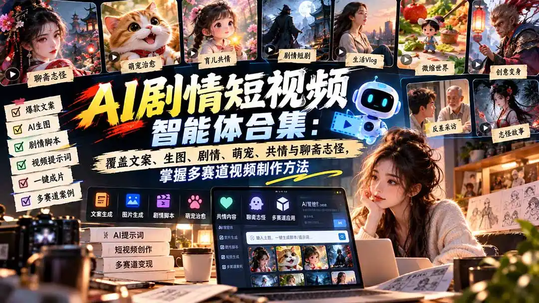 【无水印】AI剧情短视频智能体合集:覆盖文案、生图、剧情、萌宠、共情与聊斋志怪,掌握多赛道视频制作方法-创客联盟