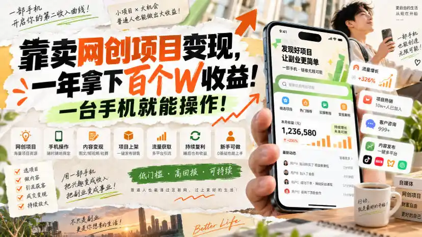 网创小程序虚拟资料变现,一年拿下百万收益,一部手机就可以做,0成本变现副业!-创客联盟