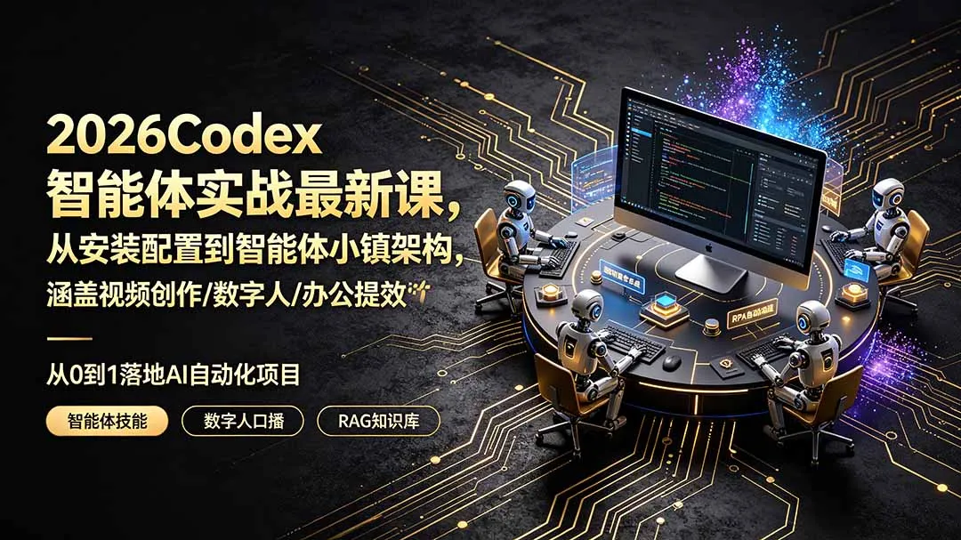 2026Codex智能体实战最新课，从安装配置到智能体小镇架构，涵盖视频创作/数字人/办公提效全技能-创客联盟