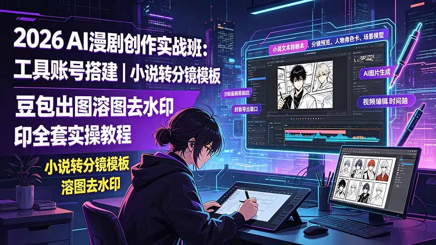 2026AI漫剧创作实战班：工具账号搭建｜小说转分镜模板｜豆包出图溶图去水印全套实操教程-创客联盟