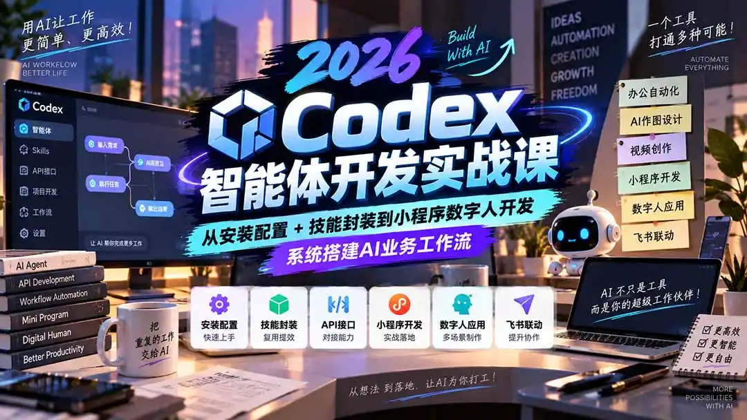 2026Codex智能体开发实战课:从安装配置+技能封装到小程序数字人开发,系统搭建AI业务工作流-创客联盟