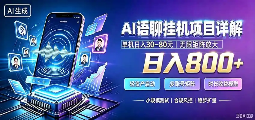 AI语聊挂机，日入800+，适用个人副业，工作室矩阵操作-创客联盟