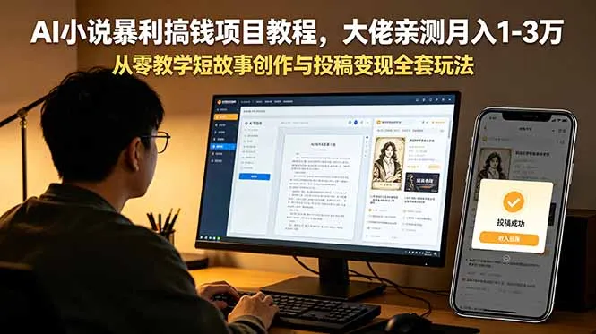 AI小说暴利搞钱项目教程,大佬亲测月入1-3万,从零教学短故事创作与投稿变现全套玩法-云网创