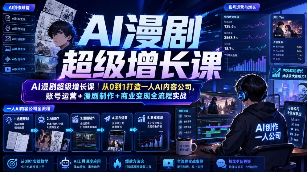 AI漫剧超级增长课｜从0到1打造一人AI内容公司，账号运营+漫剧制作+商业变现全流程实战-创客联盟
