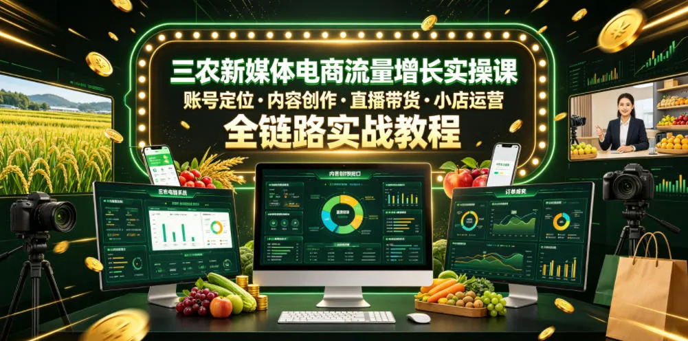 三农新媒体电商流量增长实操课,账号定位・内容创作・直播带货・小店运营,全链路实战教程-创客联盟