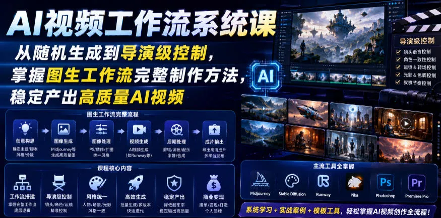 AI视频工作流系统课，从随机生成到导演级控制，掌握图生工作流完整制作方法，稳定产出高质量AI视频-创客联盟