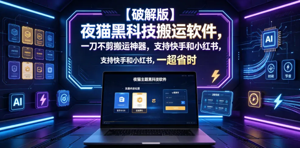 【破解版】夜猫黑科技搬运软件,一刀不剪搬运神器,支持快手和小红书,一键搬运超省时!-创客联盟