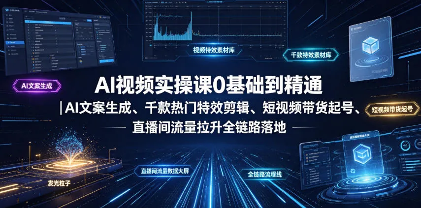 AI视频实操课0基础到精通｜AI文案生成、千款热门特效剪辑、短视频带货起号、直播间流量拉升全链路落地-创客联盟