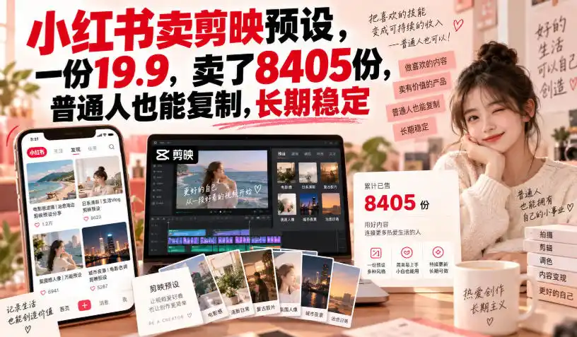 小红书卖剪映预设,一份19.9,卖了8405份,普通人也能复制,长期稳定-创客联盟