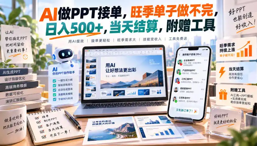 AI做PPT接单,旺季单子做不完,日入500+,当天结算,附赠工具【揭秘】-创客联盟