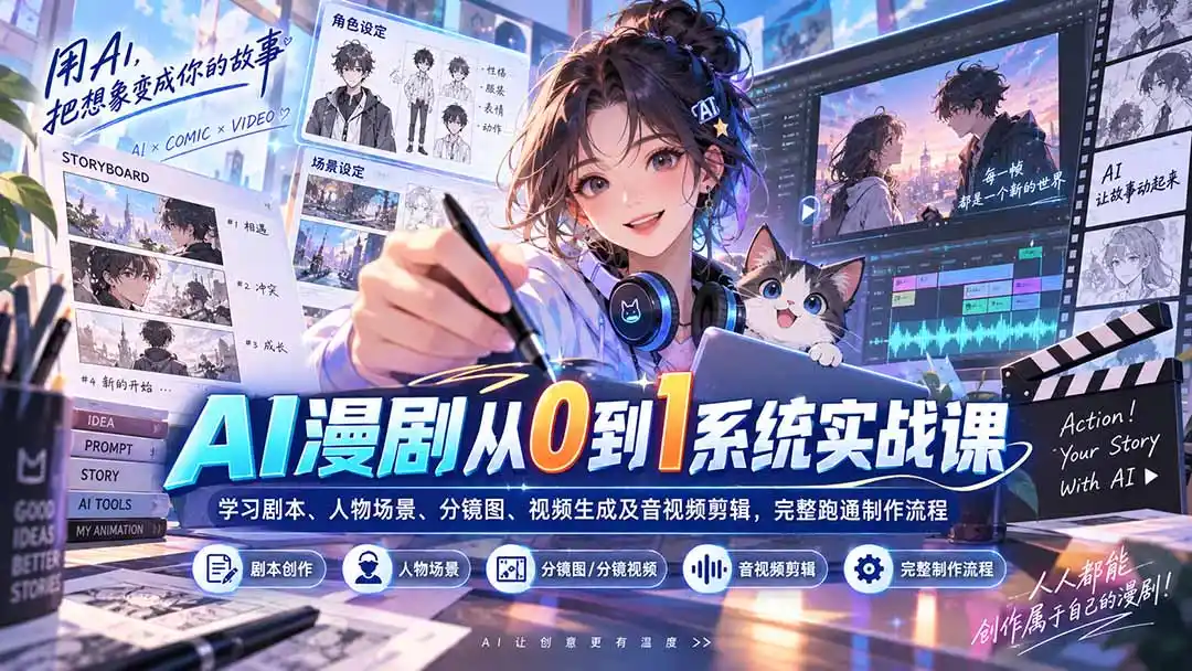 AI漫剧从0到1系统实战课：学习剧本、人物场景、分镜图、视频生成及音视频剪辑，完整跑通制作流程-创客联盟