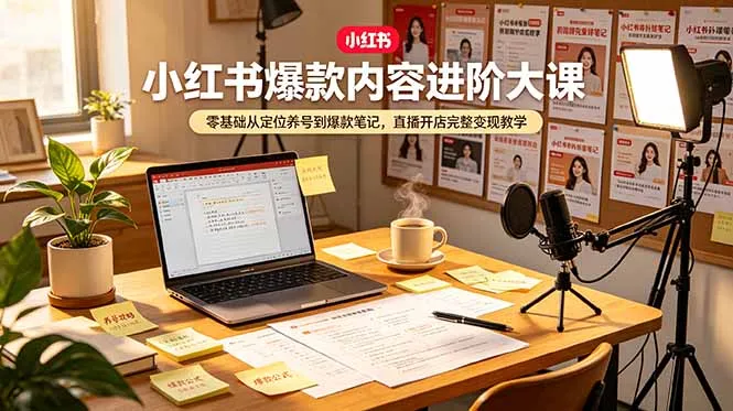 小红书爆款内容进阶大课，零基础从定位养号到爆款笔记，直播开店完整变现教学-创客联盟
