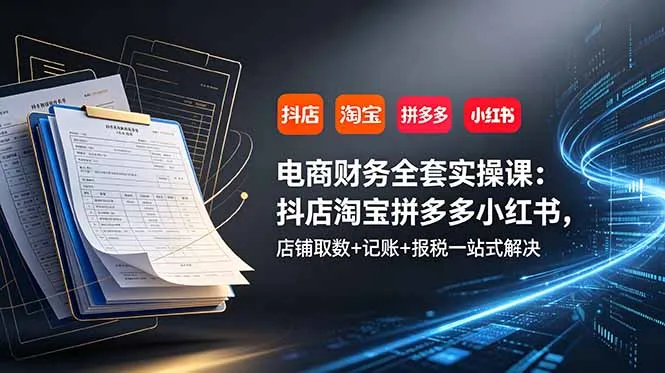 电商财务全套实操课：抖店淘宝拼多多小红书，店铺取数+记账+报税一站式解决-创客联盟
