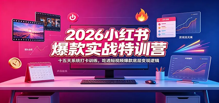 2026小红书爆款实战特训营：十五天系统打卡训练，吃透短视频爆款底层变现逻辑-创客联盟