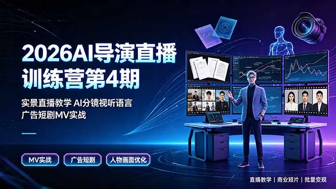 2026AI导演直播训练营第4期，实景直播教学AI分镜视听语言，广告短剧MV实战，解决人物画面崩坏痛点-创客联盟